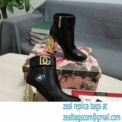 Dolce  &  Gabbana Heel 10.5cm Leather Ankle Boots Patent Black with DG Karol Heel and Strap 2021